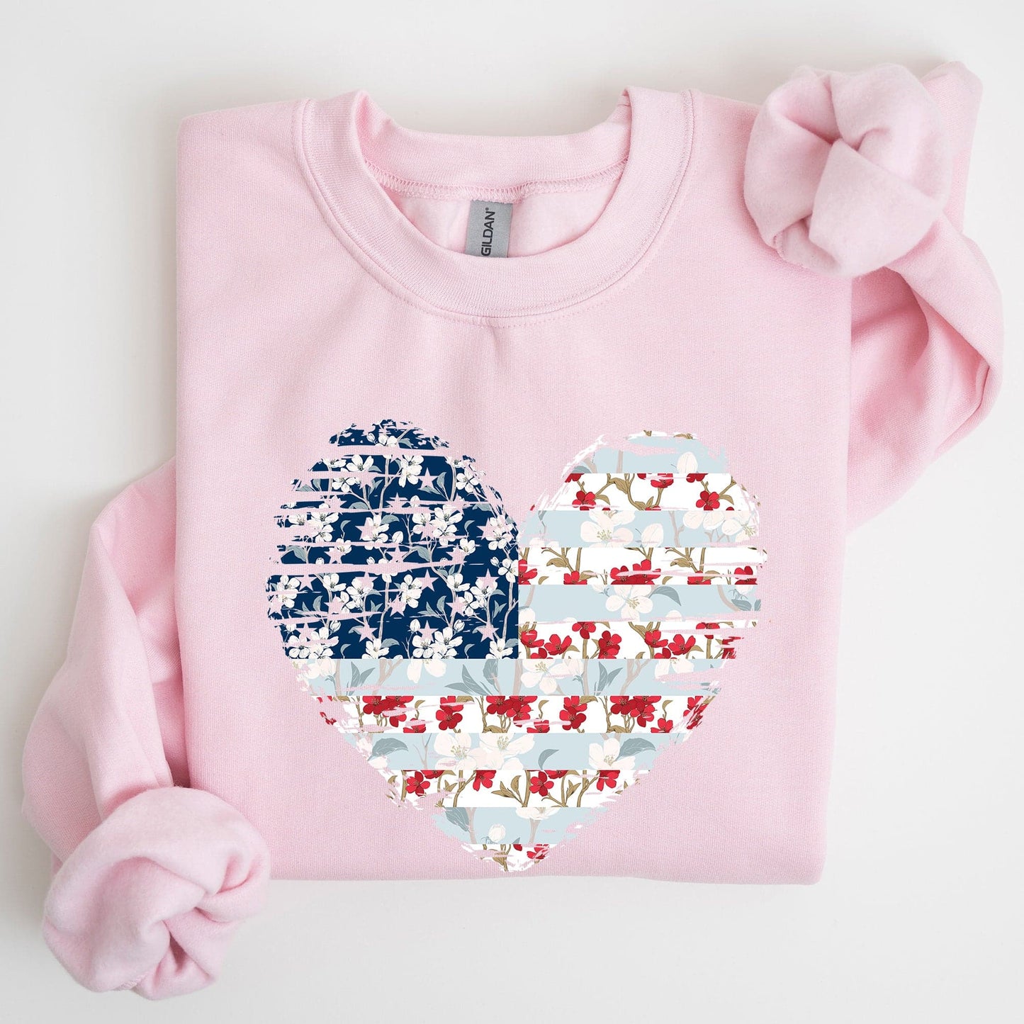 Floral Patriotic Heart Flag USA Stars Stripes Ethereal Garden Collection Sweatshirt