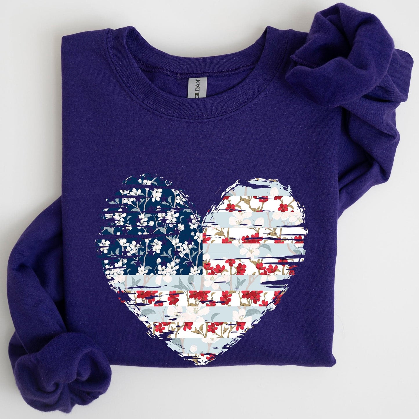 Floral Patriotic Heart Flag USA Stars Stripes Ethereal Garden Collection Sweatshirt