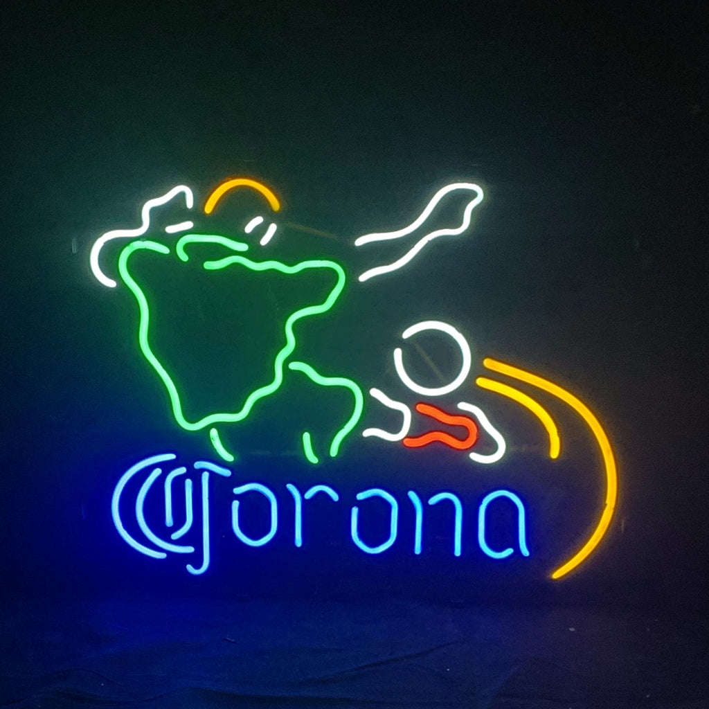 Football Player with Corona Extra Neon Sign Light - 17" x 14" Real Glass Tube with Metal Grid Backing