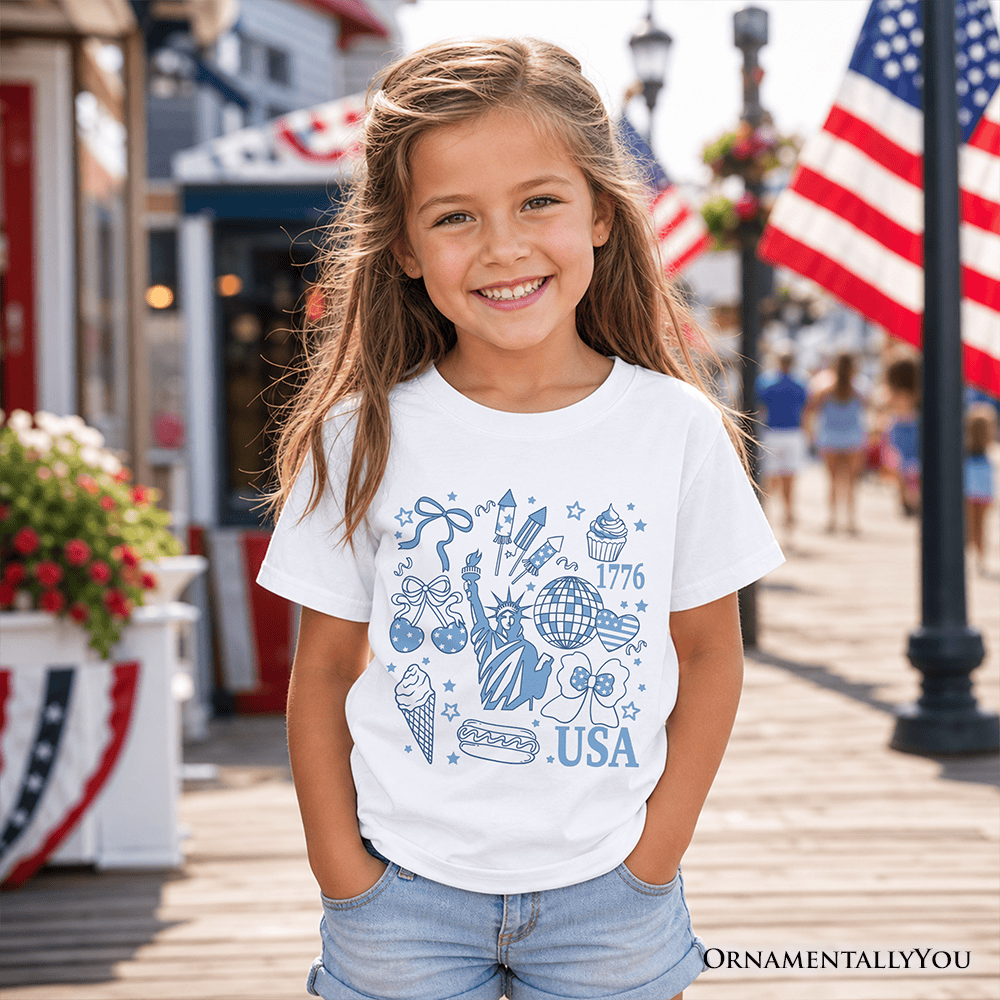 Kids USA Liberty Retro Coquette T-Shirt, Youth 1776 Patriotic 4th of July Tee