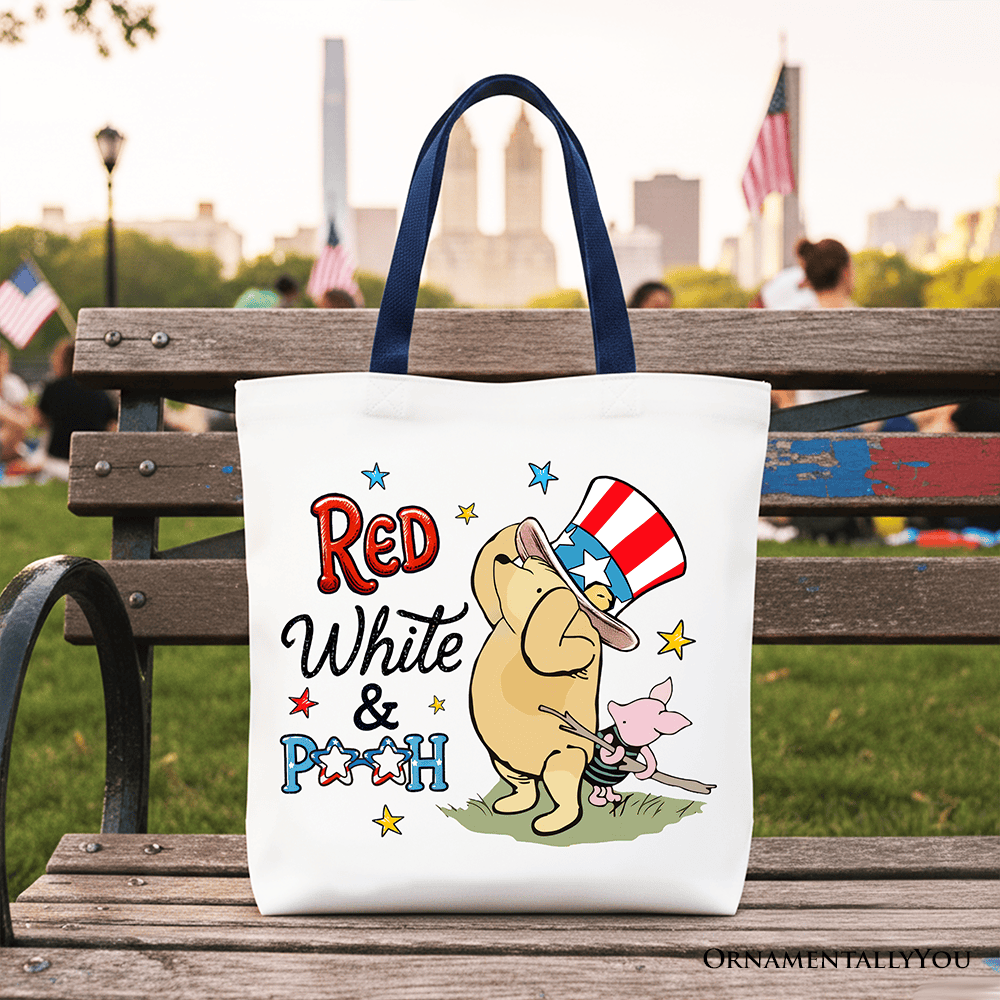 Red White & Proud Winnie-the-Pooh Tote Bag, 1926 A.A. Milne Patriotic 4th of July Gift Shopper