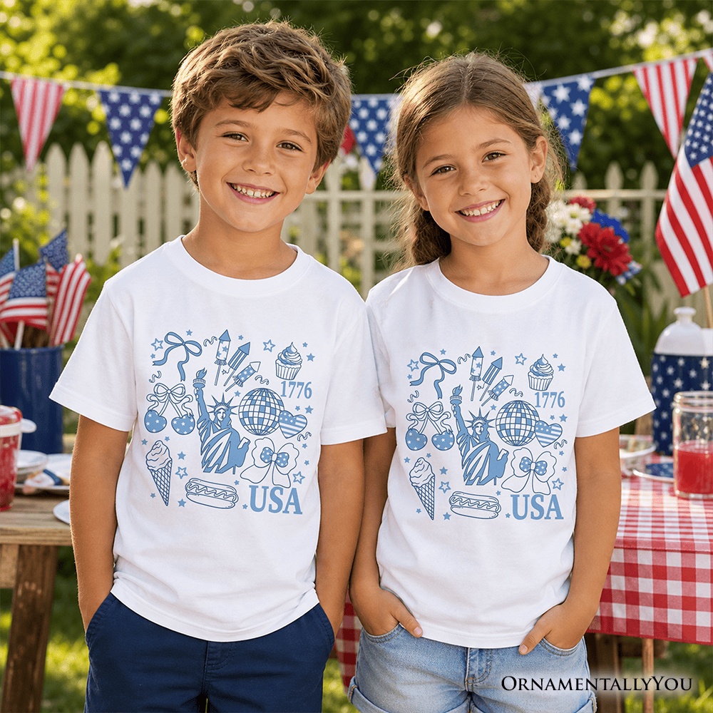 Kids USA Liberty Retro Coquette T-Shirt, Youth 1776 Patriotic 4th of July Tee