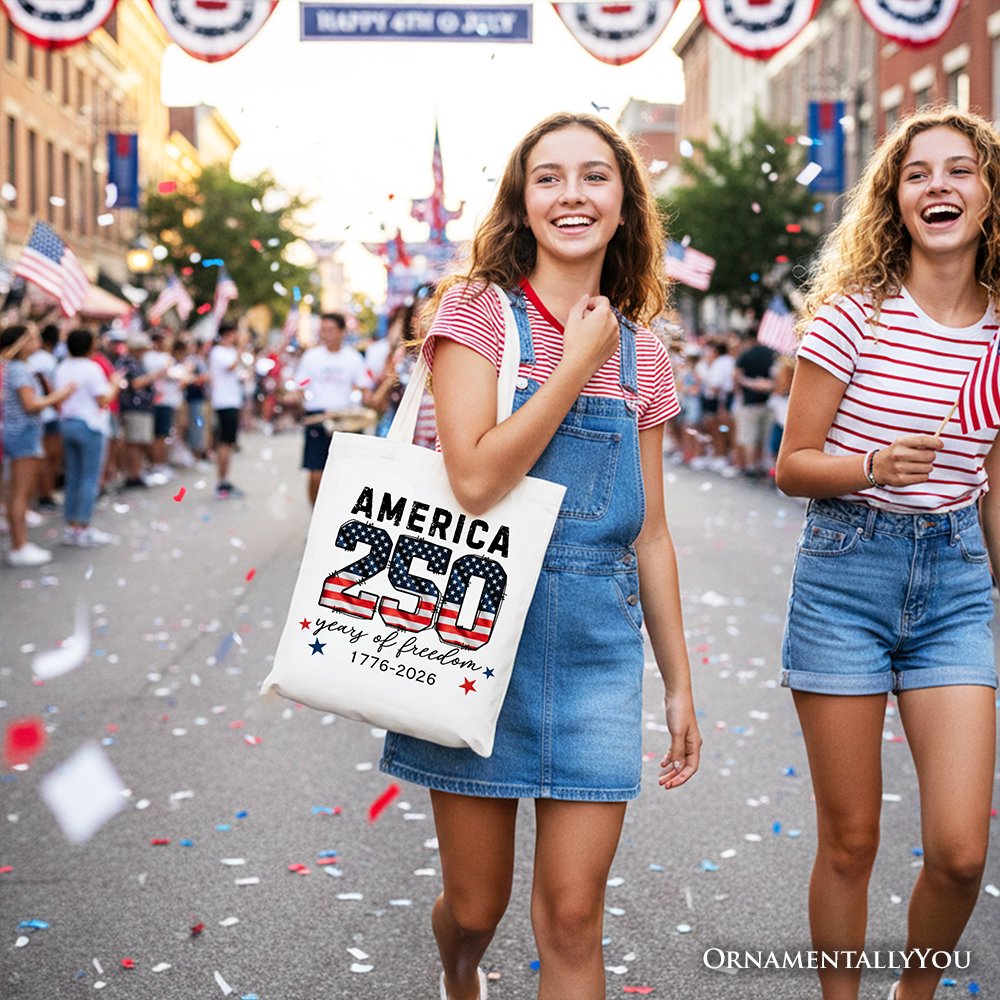 America 250 Years of Freedom Tote Bag, Patriotic USA Anniversary 1776 Gift Shopper