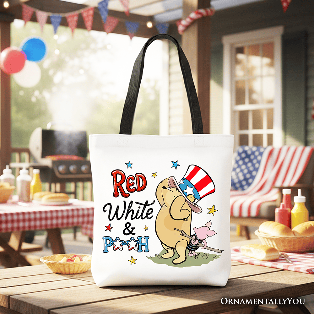 Red White & Proud Winnie-the-Pooh Tote Bag, 1926 A.A. Milne Patriotic 4th of July Gift Shopper
