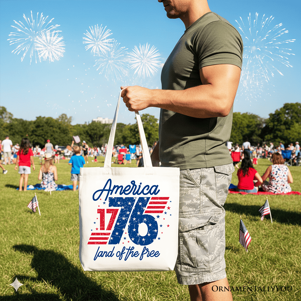 America 1776 Land of the Free Tote Bag, Vintage 4th of July Gift Shopper