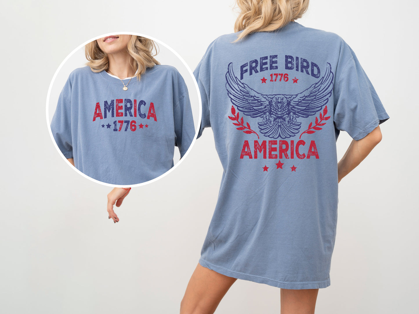 Free Bird America Red White Blue Patriotic 1776 Retro Concert Front And Back Comfort Colors Tee