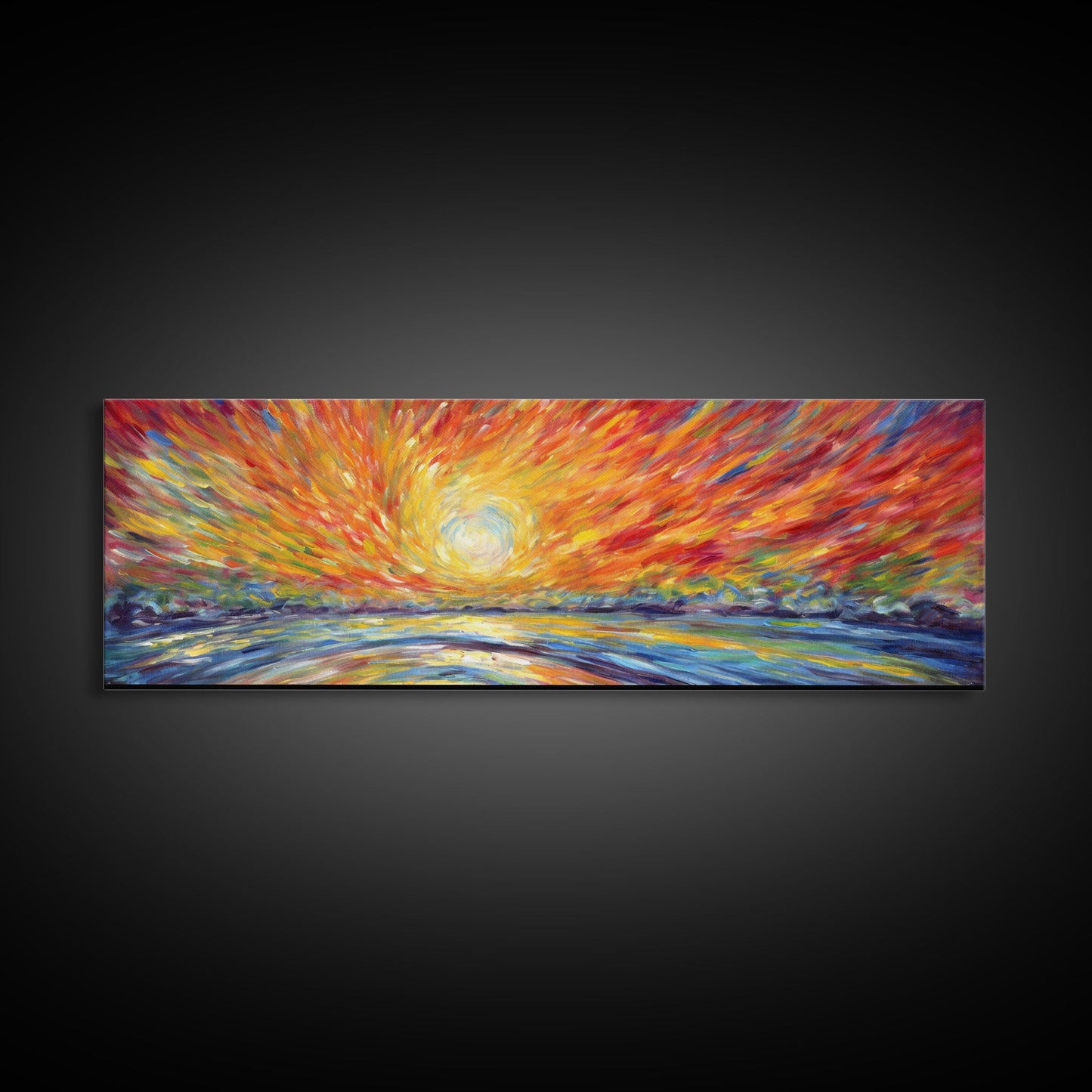 Sunset Abstract Wall Art Print, Yellow, Orange, Textured Abstract Wall Art, Framed Abstract Print Art, Panoramic, Wall Art, Canvas Print