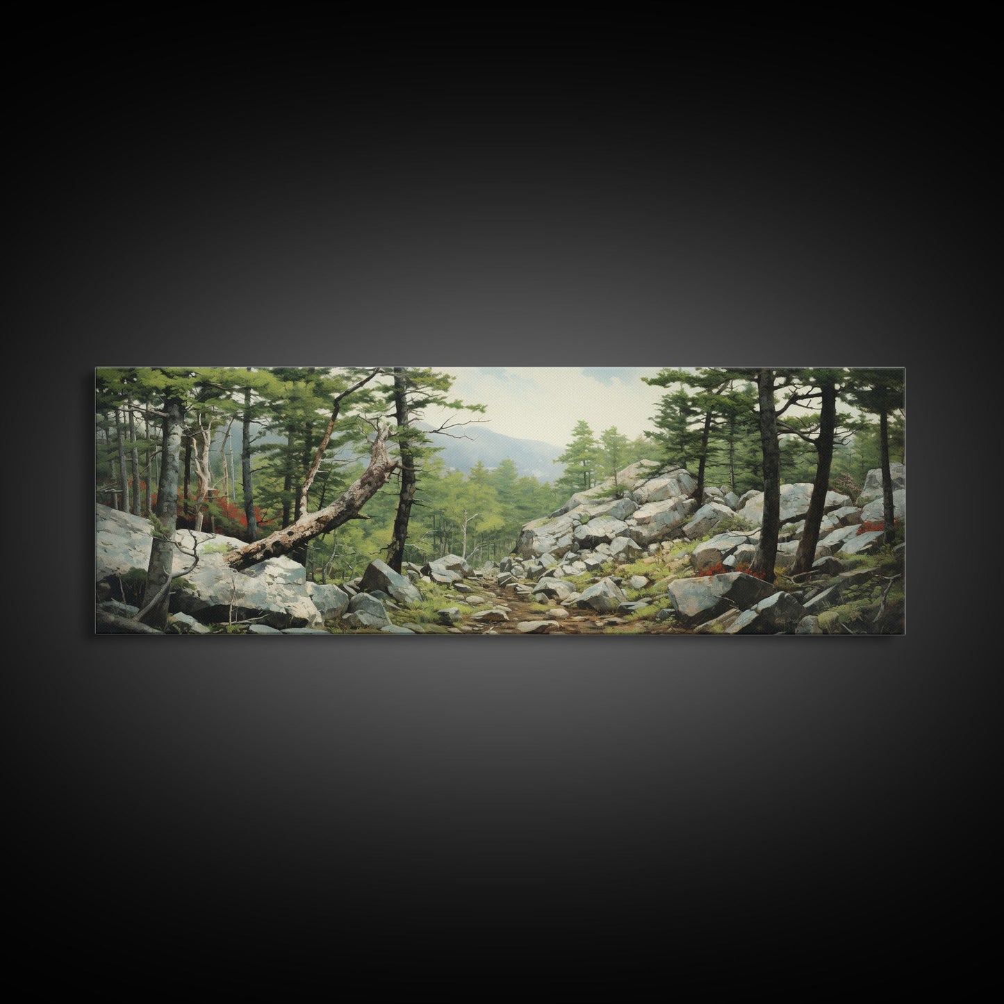 Watercolor Panoramic of Acadia National Park, Sunset Watercolor Painting, National Park Art, Framed Canvas Print, Landscape Painting