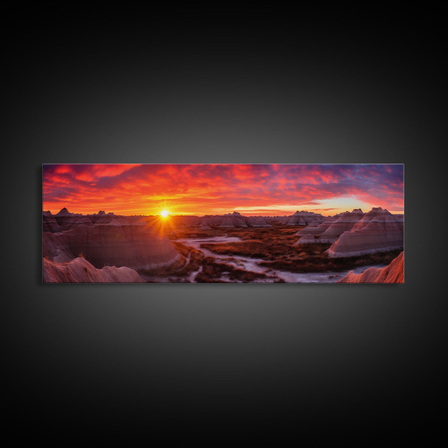 Photographic Panoramic of Badlands National Park, Sunset Photography, National Park Art, Framed Canvas Print, Landscape Photography