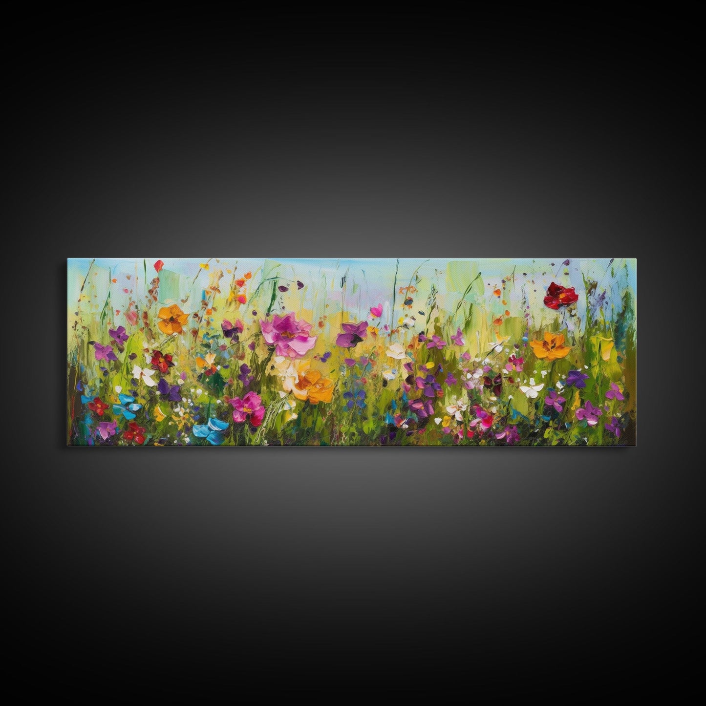 Framed Canvas Print of Original painting, Large wall art, Boho wall décor, Flower painting, Home decor, Modern art, Bedroom decor, Panoramic