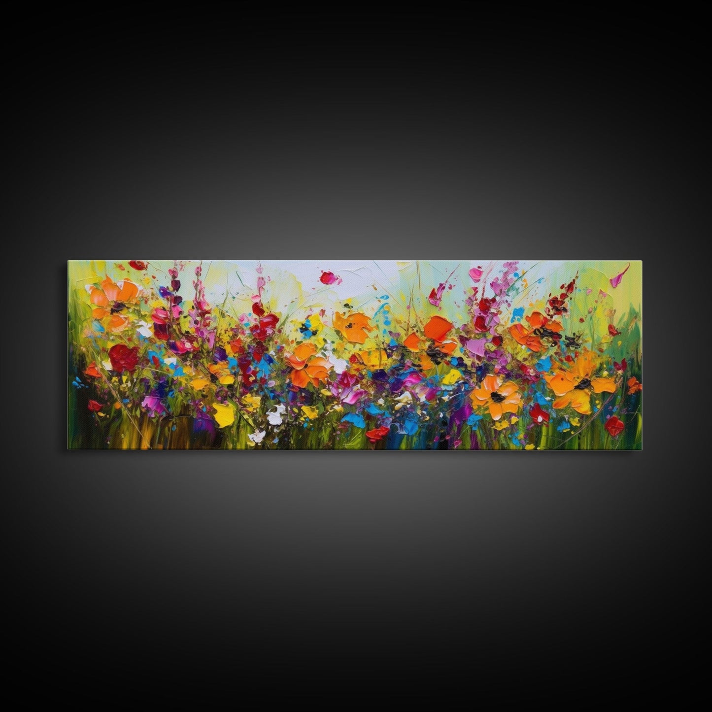 Panoramic Wildflowers Canvas Print, Beautiful Ultra-Wide Wall Art, Original Flower Painting, Floral Art, Botantical Wall Art, Oil Painting