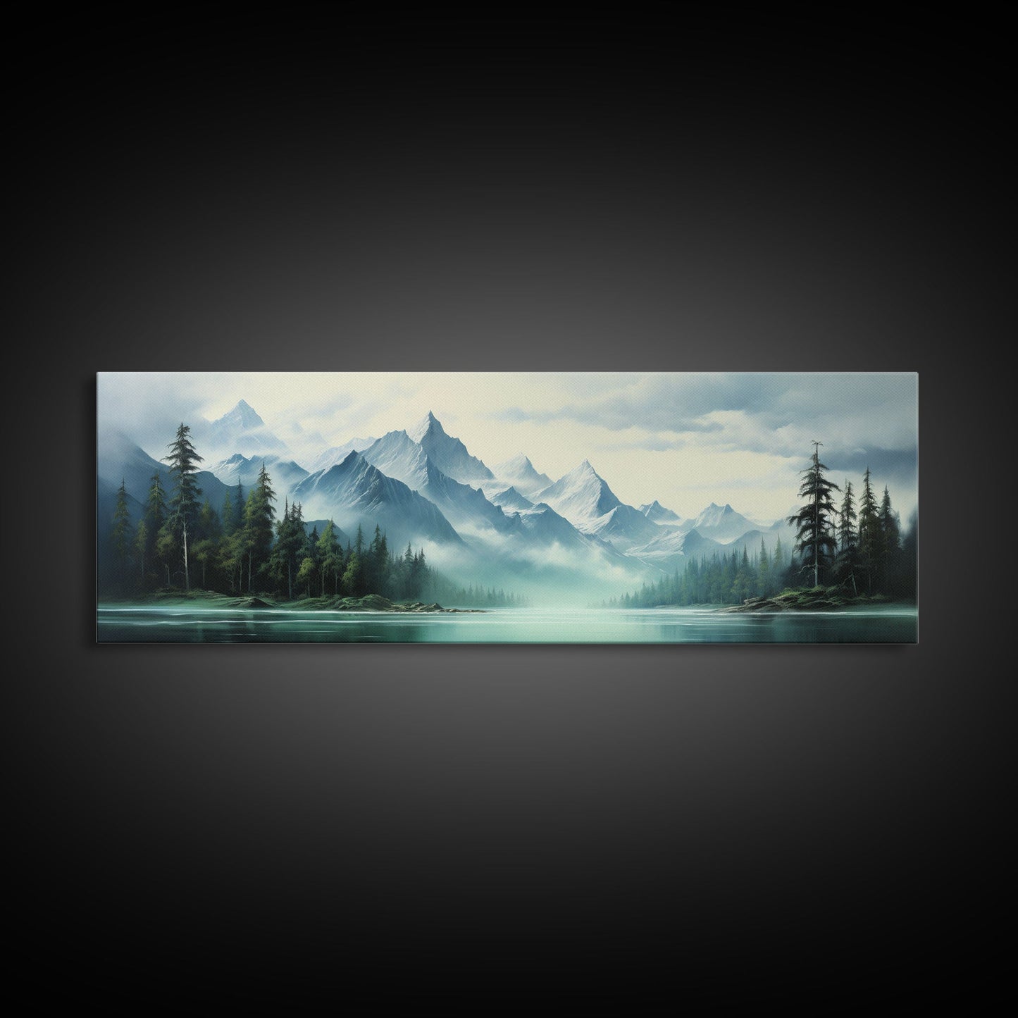 Mountain Lake Wall Art, Oil Landscape Painting On Canvas - Large Gallery Wrapped Canvas Wall Art Prints With/Without Floating Frames