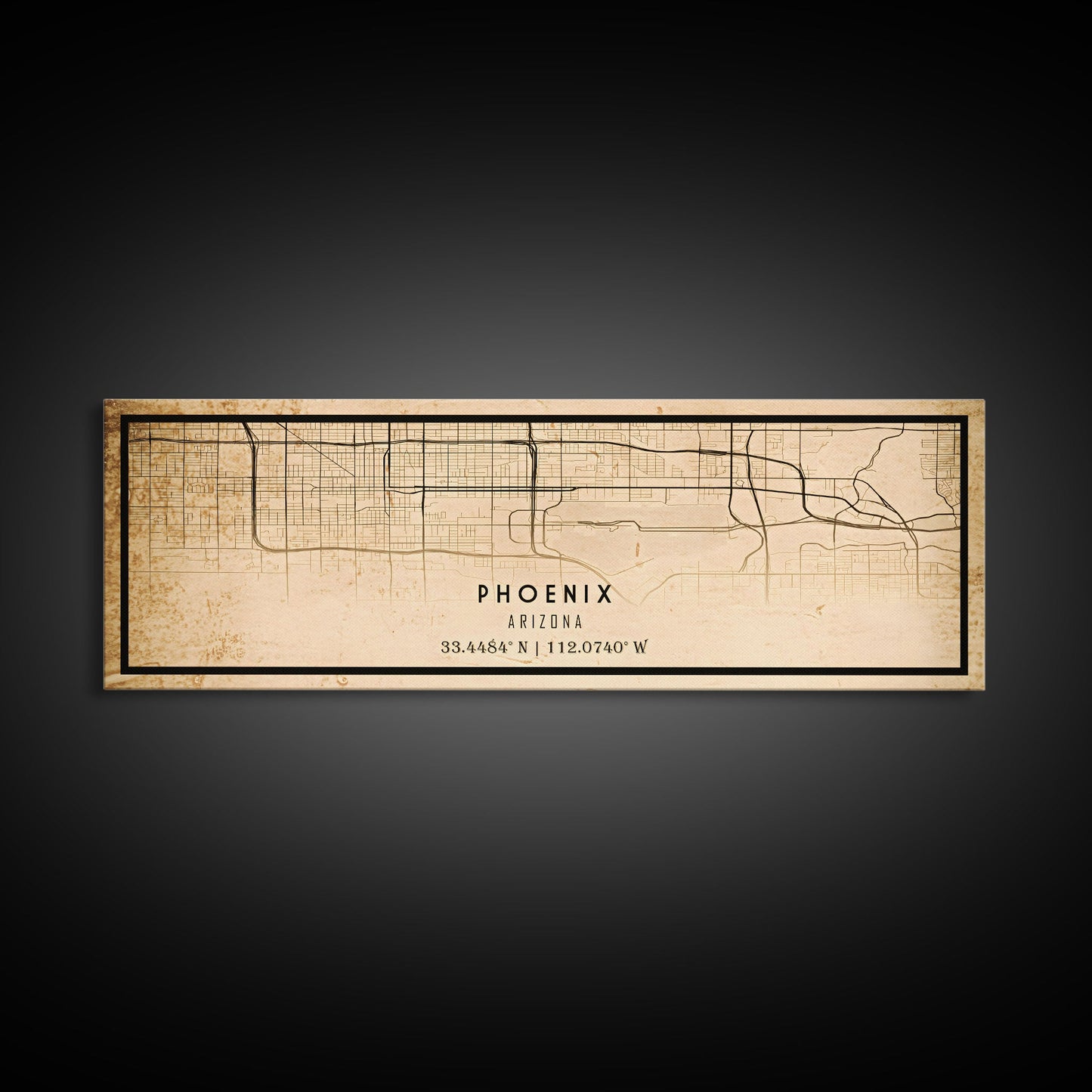 Phoenix Arizona Panoramic Street Map, Framed Canvas Art, Arizona United States Road Map Wall Art, Office Wall Art, Wall Decor for Office