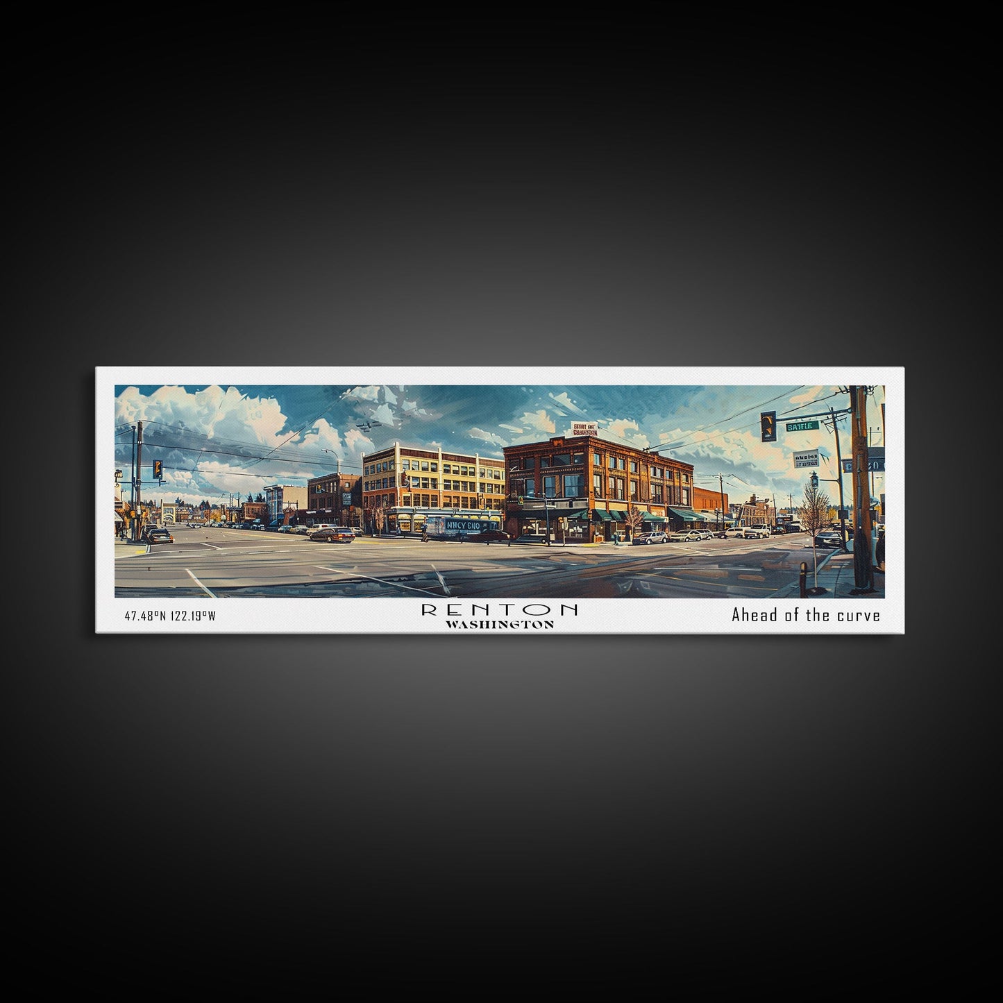 Renton Washington Panoramic Print, Creative Framed Canvas Print, City Travel Poster, Living Room Art, Home Decor, Unique Gift