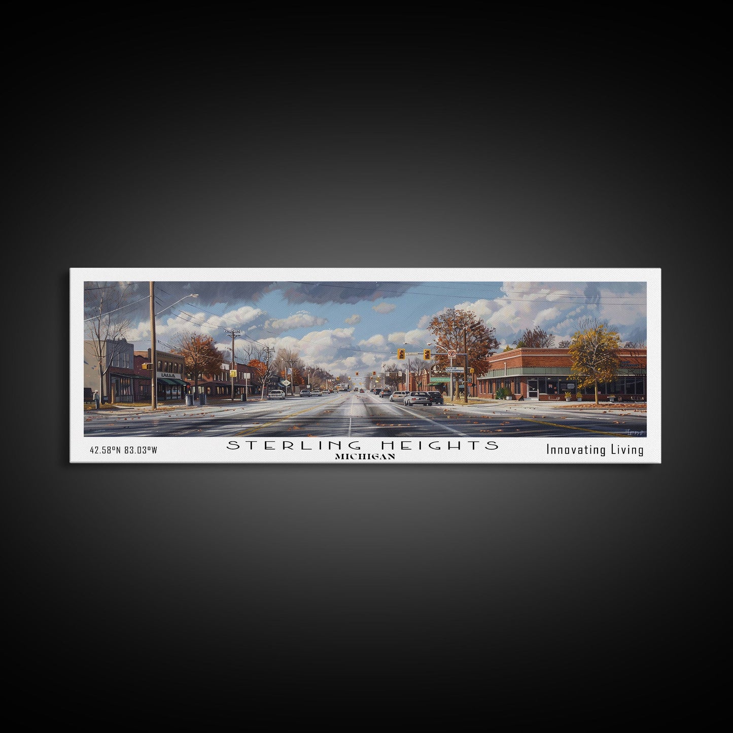 Sterling Heights Michigan Travel Poster, Framed Canvas Print, Wall Art, Home Decor, Travel Gift, Living Room Art, Retro Style Art