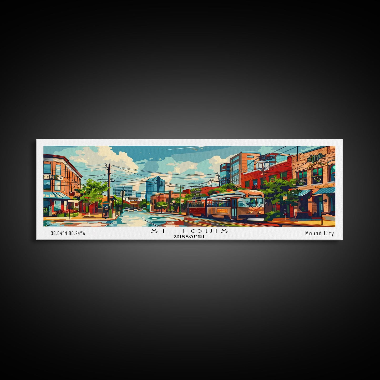 St. Louis Missouri Panoramic Wall Art, Retro Pop Art Framed Canvas Print, Mid Century Modern Travel Poster, Living Room Decor