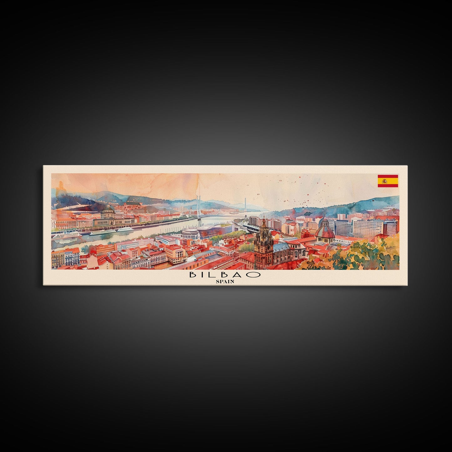 Bilbao Spain Wall Art, Panoramic Travel Poster, Panoramic Framed Canvas Print, City Wall Art, Wall Hanging Home Decor, Travel Art