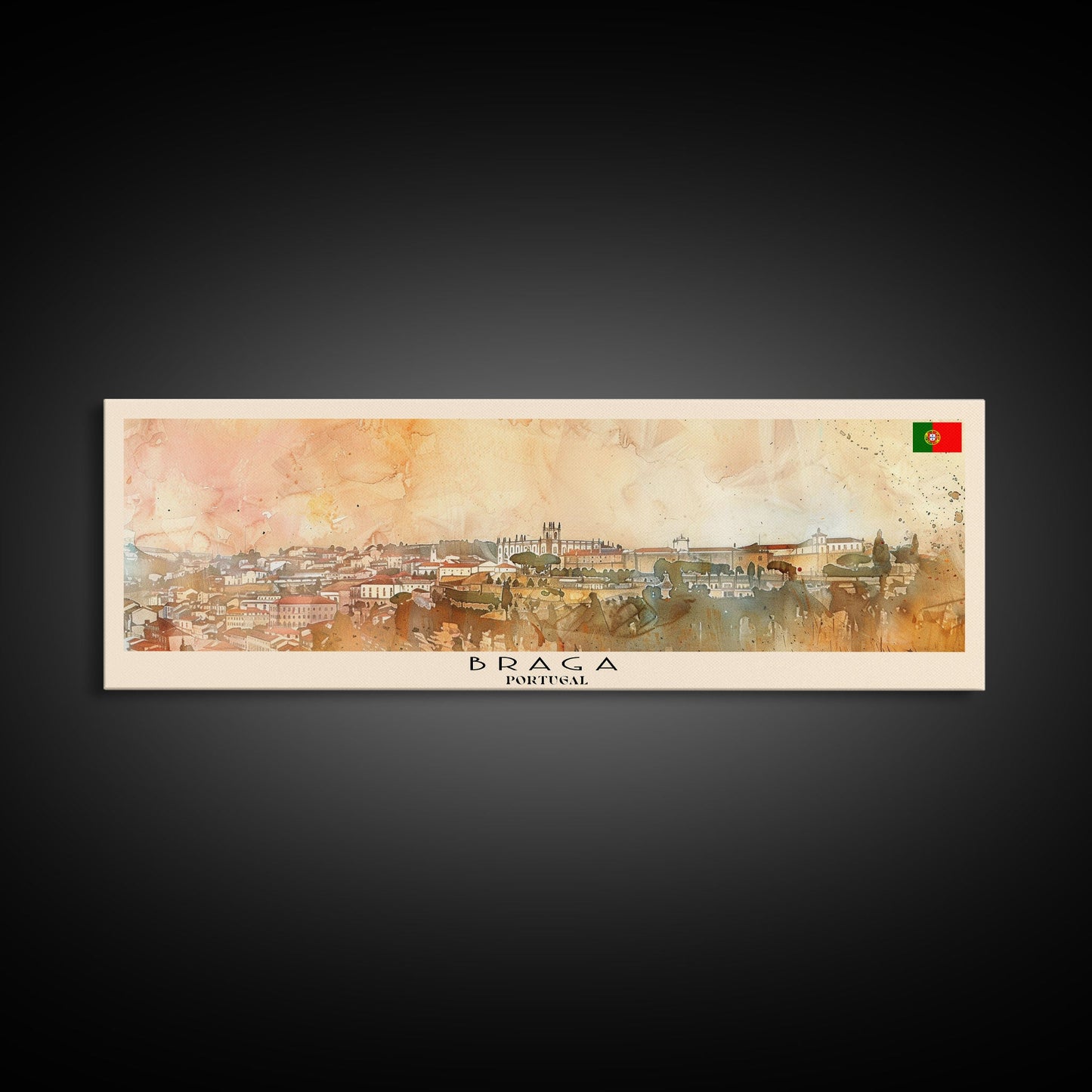 Braga Portugal Travel Art, City Art, Framed Canvas Print or Metal Wall Art, Europe Travel Poster, Panoramic Wall Art, Extra Wide Wall Art