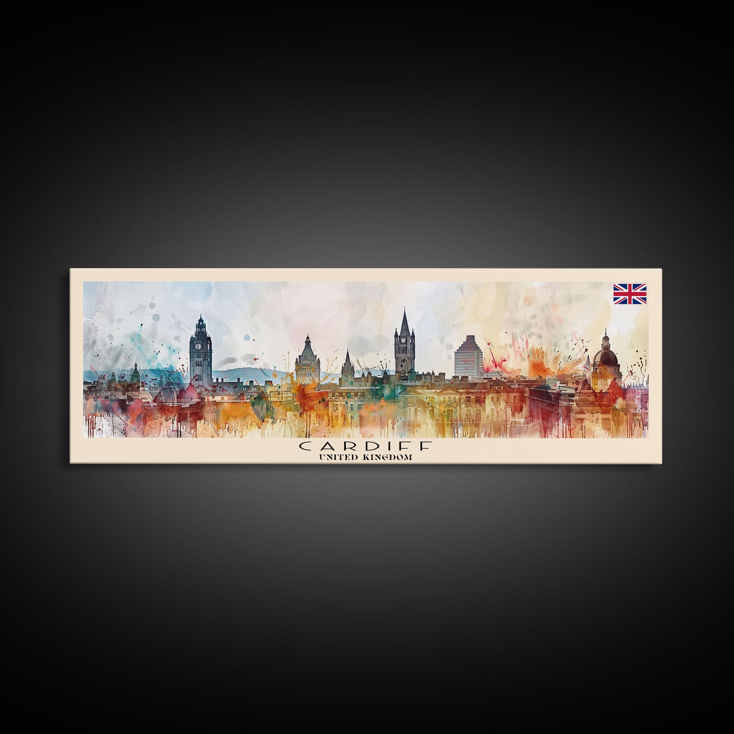 Cardiff United Kingdom Travel Art, City Art, Framed Canvas Print or Metal Wall Art, Europe Travel Poster, Panoramic Wall Art, Extra Wide Wall Art