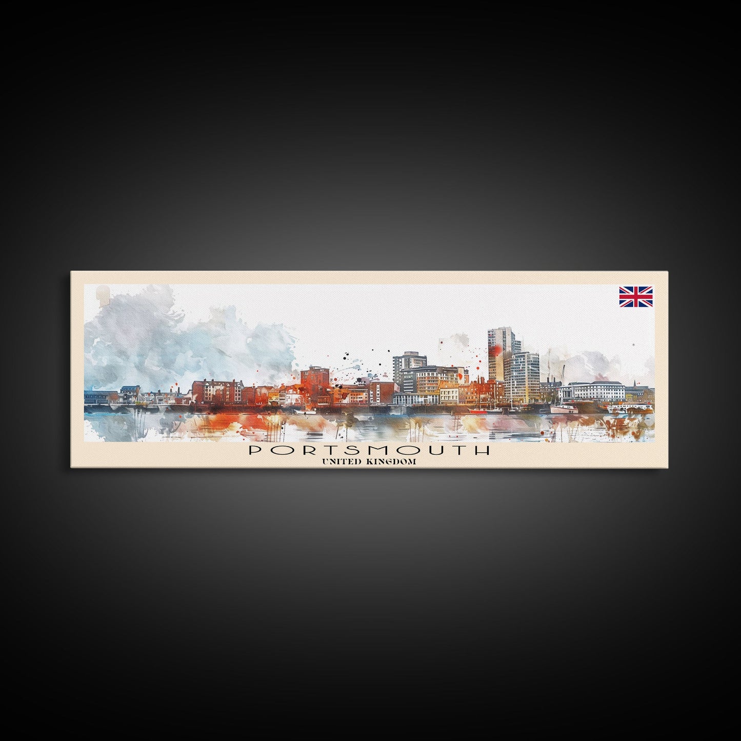 Portsmouth United Kingdom Wall Art, Panoramic Travel Poster, Panoramic Framed Canvas Print, City Wall Art, Wall Hanging Home Decor, Travel Art