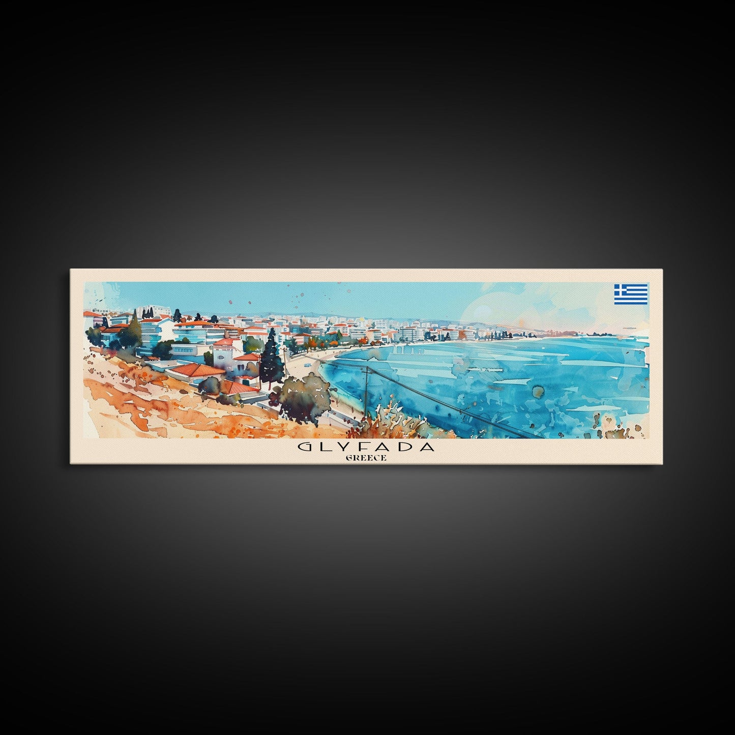Glyfada Greece Wall Art, Panoramic Travel Poster, Panoramic Framed Canvas Print, City Wall Art, Wall Hanging Home Decor, Travel Art