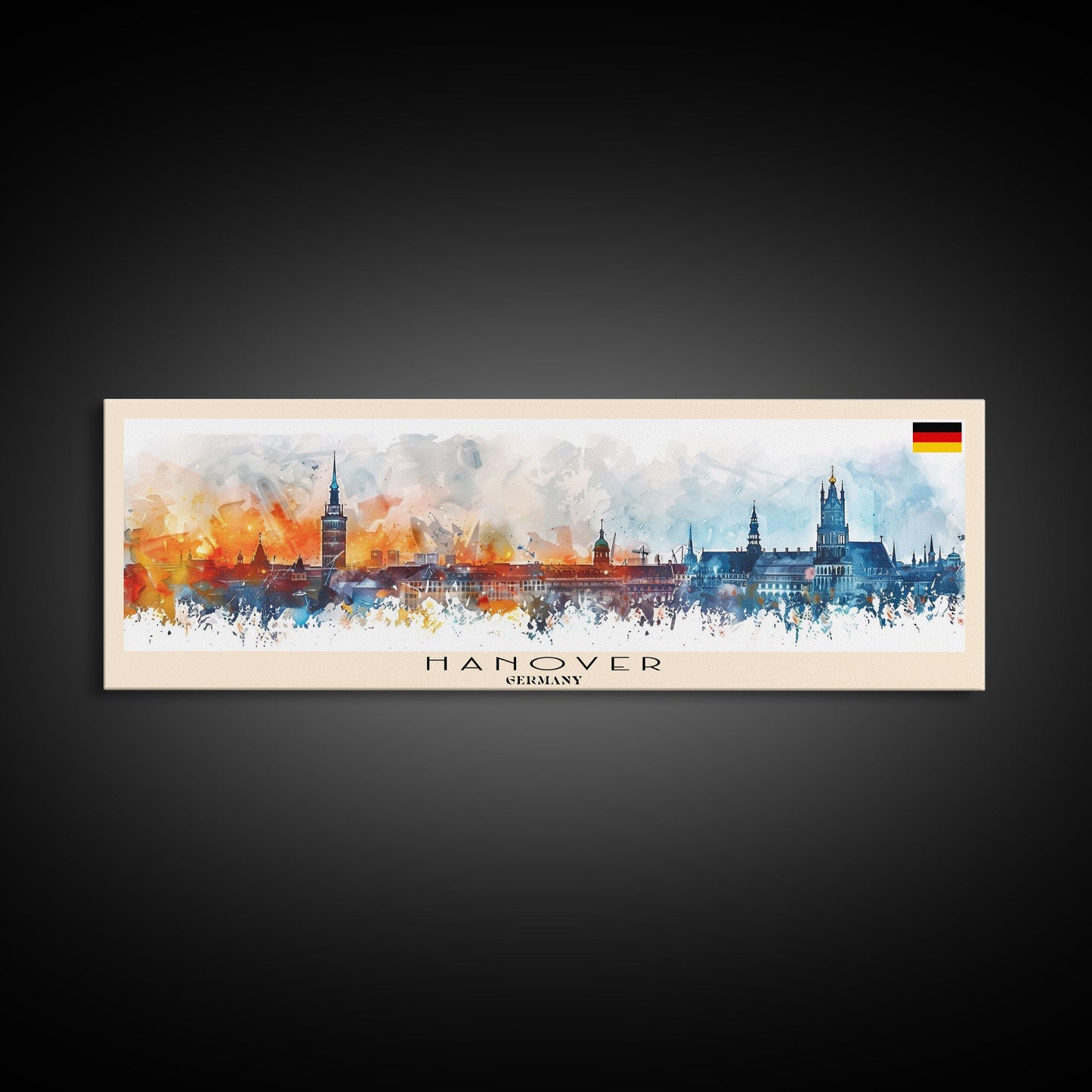 Hanover Germany Panoramic Travel Poster, Framed Canvas Print or Metal Wall Art, Travel Art, Home Decor, Panoramic Painting, Midcentury Art