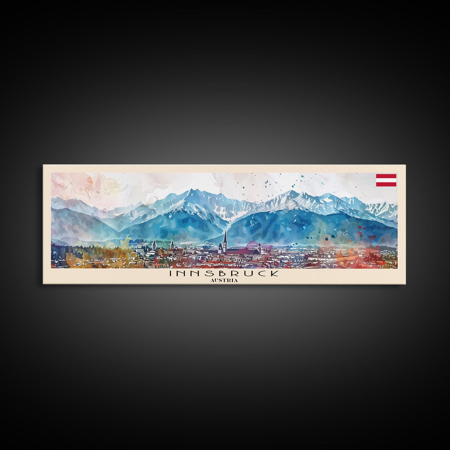 Innsbruck Austria Panoramic Travel Poster, Framed Canvas Print or Metal Wall Art, Travel Art, Home Decor, Panoramic Painting, Midcentury Art
