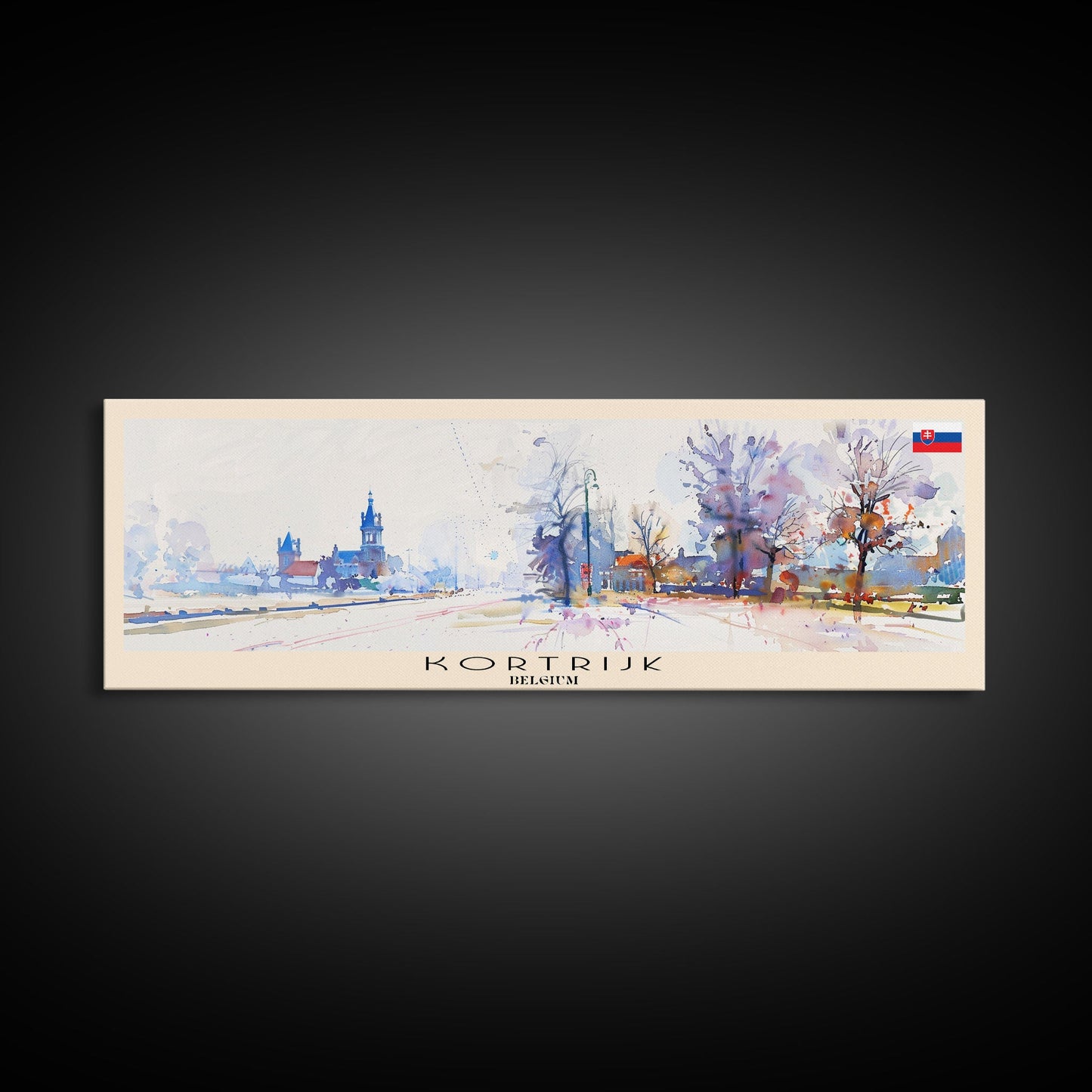 Kortrijk Belgium Travel Print Wall Art, Panoramic City Art, Travel Art, Wall Decor, Vacation Gift, Framed Canvas Print Or Metal Art