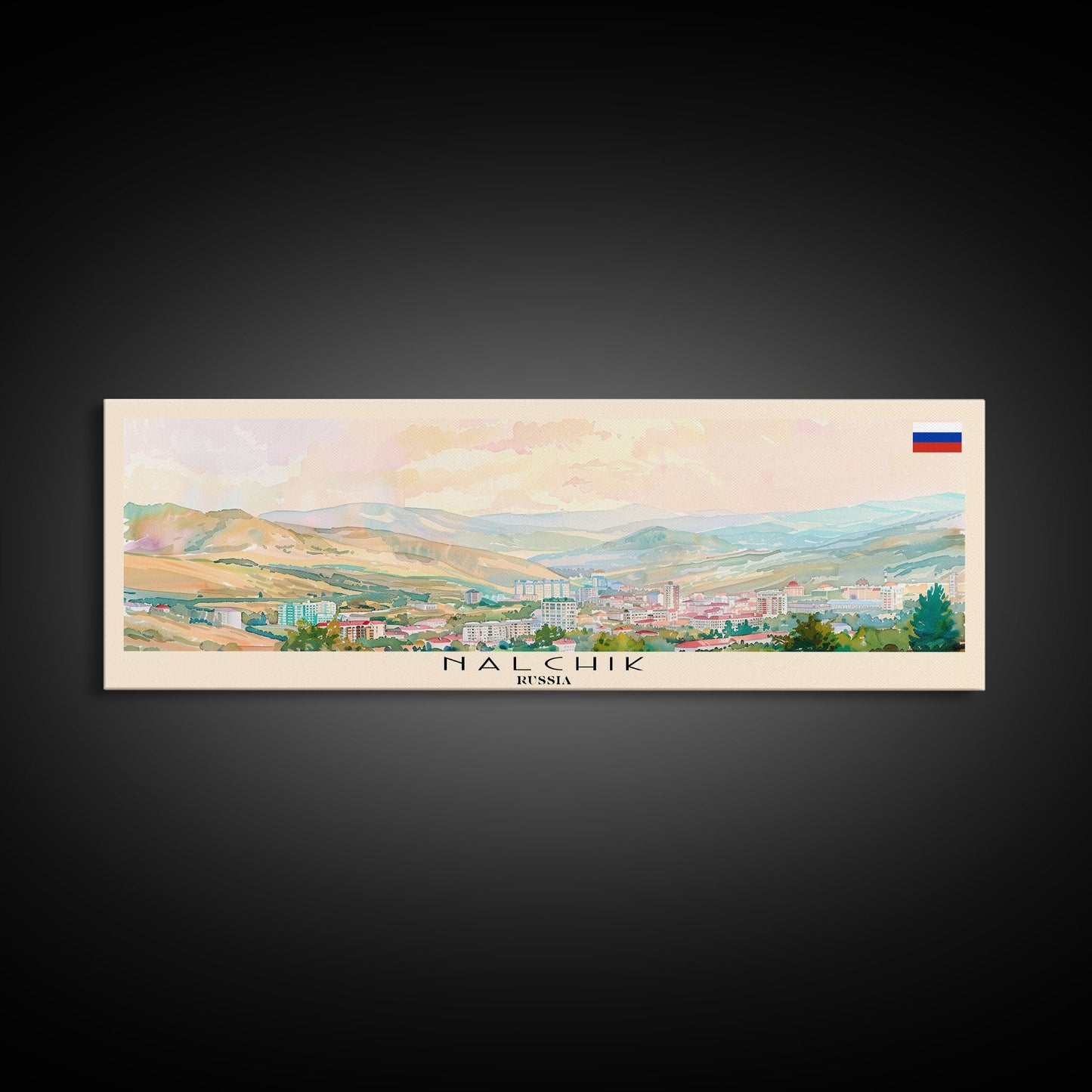 Nalchik Russia Panoramic Travel Poster, Framed Canvas Print or Metal Wall Art, Travel Art, Home Decor, Panoramic Painting, Midcentury Art