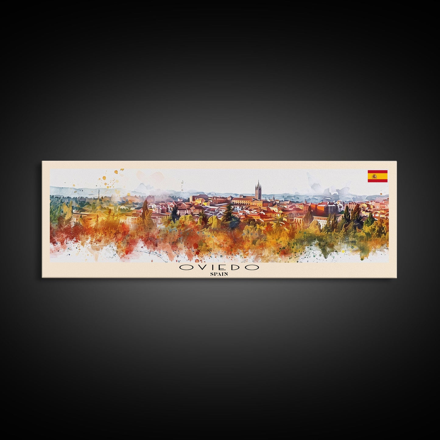 Oviedo Spain Travel Art, City Art, Framed Canvas Print or Metal Wall Art, Europe Travel Poster, Panoramic Wall Art, Extra Wide Wall Art