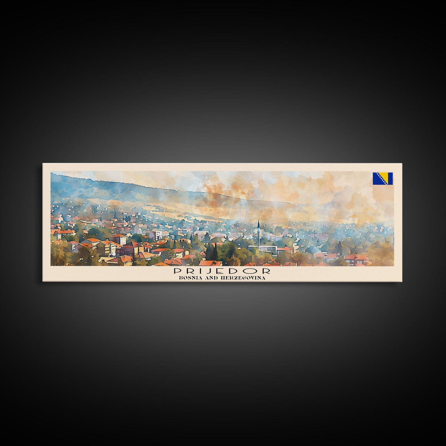 Prijedor Bosnia Travel Art, City Art, Framed Canvas Print or Metal Wall Art, Europe Travel Poster, Panoramic Wall Art, Extra Wide Wall Art