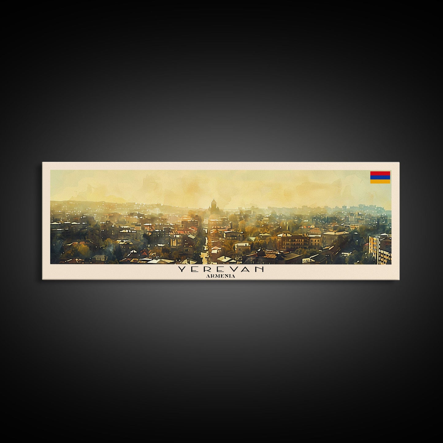 Yerevan Armenia Travel Art, City Art, Framed Canvas Print or Metal Wall Art, Europe Travel Poster, Panoramic Wall Art, Extra Wide Wall Art