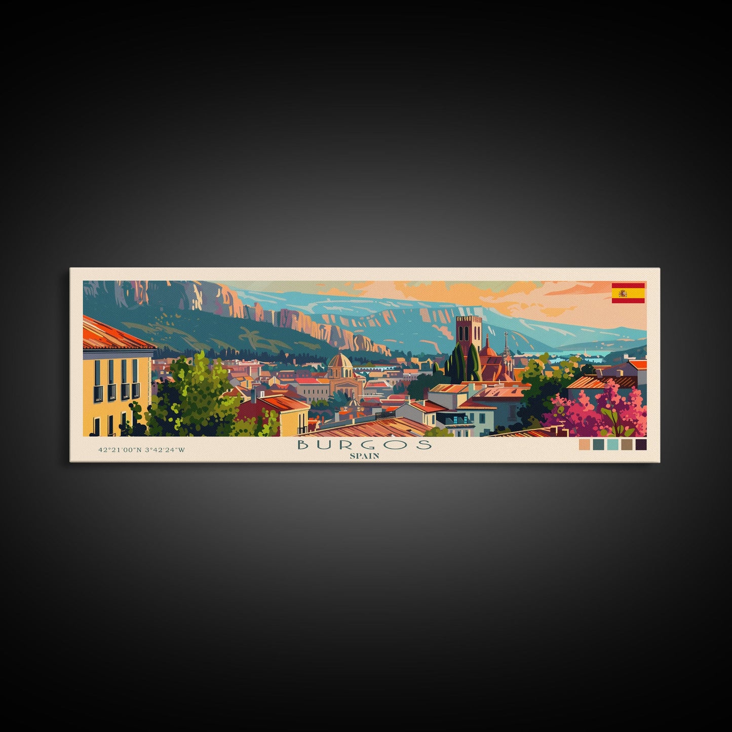 Burgos Spain Wall Art, Panoramic Travel Poster, Panoramic Framed Canvas Print, City Wall Art, Wall Hanging Home Decor, Travel Art