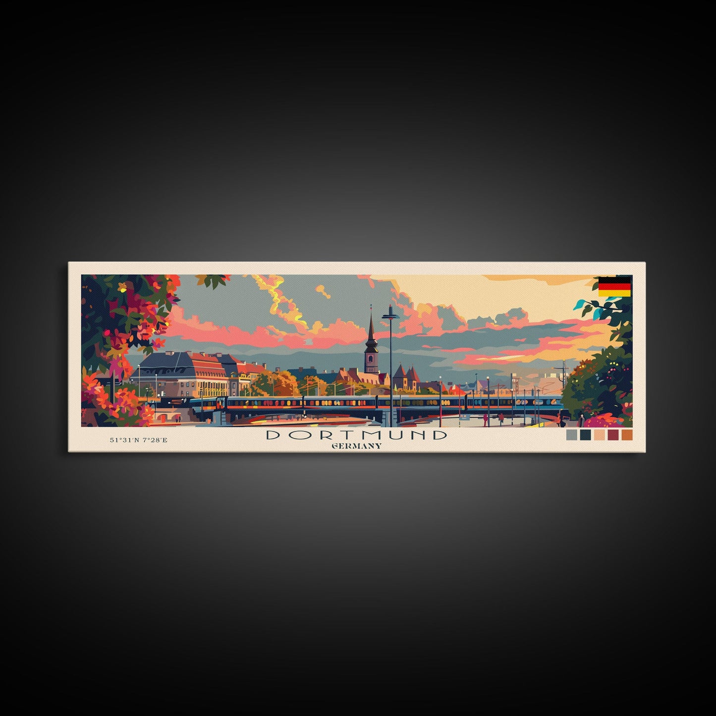 Dortmund Germany Wall Art, Panoramic Travel Poster, Panoramic Framed Canvas Print, City Wall Art, Wall Hanging Home Decor, Travel Art