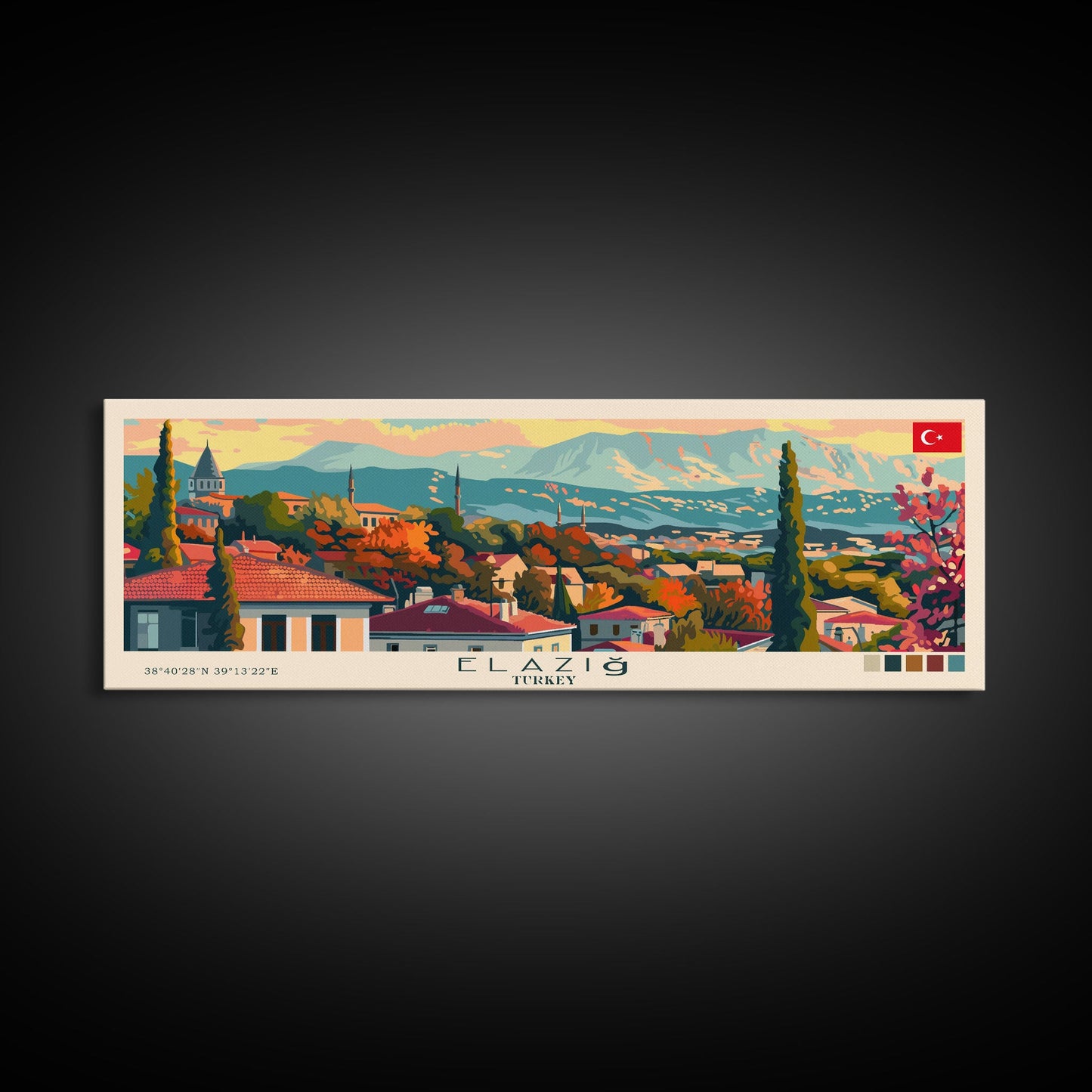 Elaz Turkey Wall Art, Panoramic Travel Poster, Panoramic Framed Canvas Print, City Wall Art, Wall Hanging Home Decor, Travel Art