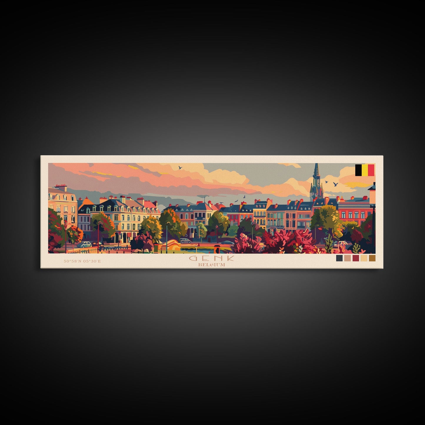 Genk Belgium Travel Print Wall Art, Panoramic City Art, Travel Art, Wall Decor, Vacation Gift, Framed Canvas Print Or Metal Art