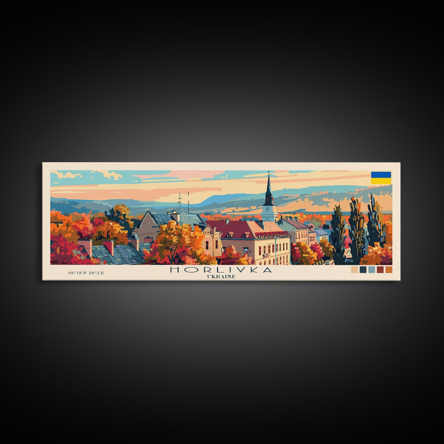 Horlivka Ukraine Wall Art, Panoramic Travel Poster, Panoramic Framed Canvas Print, City Wall Art, Wall Hanging Home Decor, Travel Art