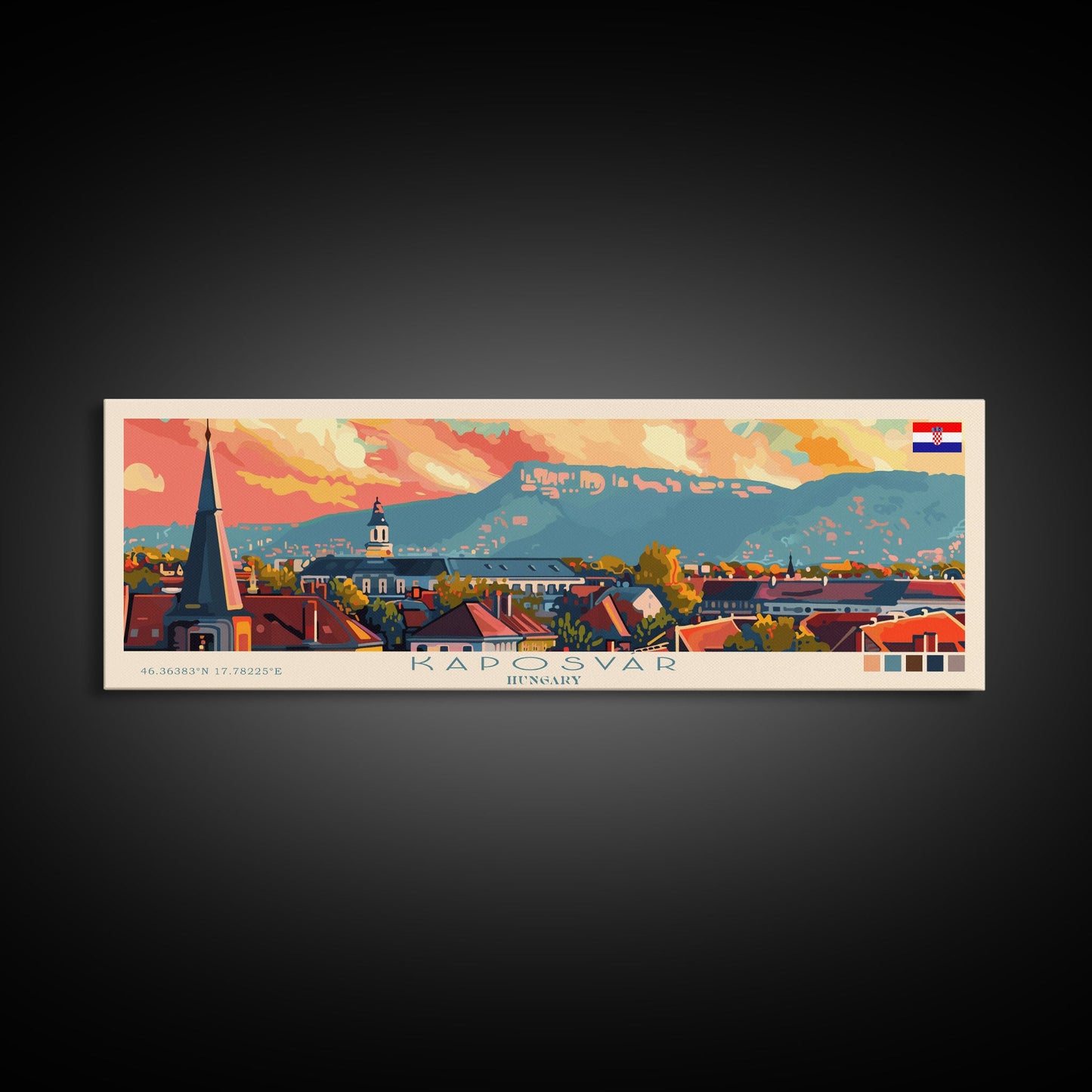 Kaposvar Hungary Travel Print Wall Art, Panoramic City Art, Travel Art, Wall Decor, Vacation Gift, Framed Canvas Print Or Metal Art