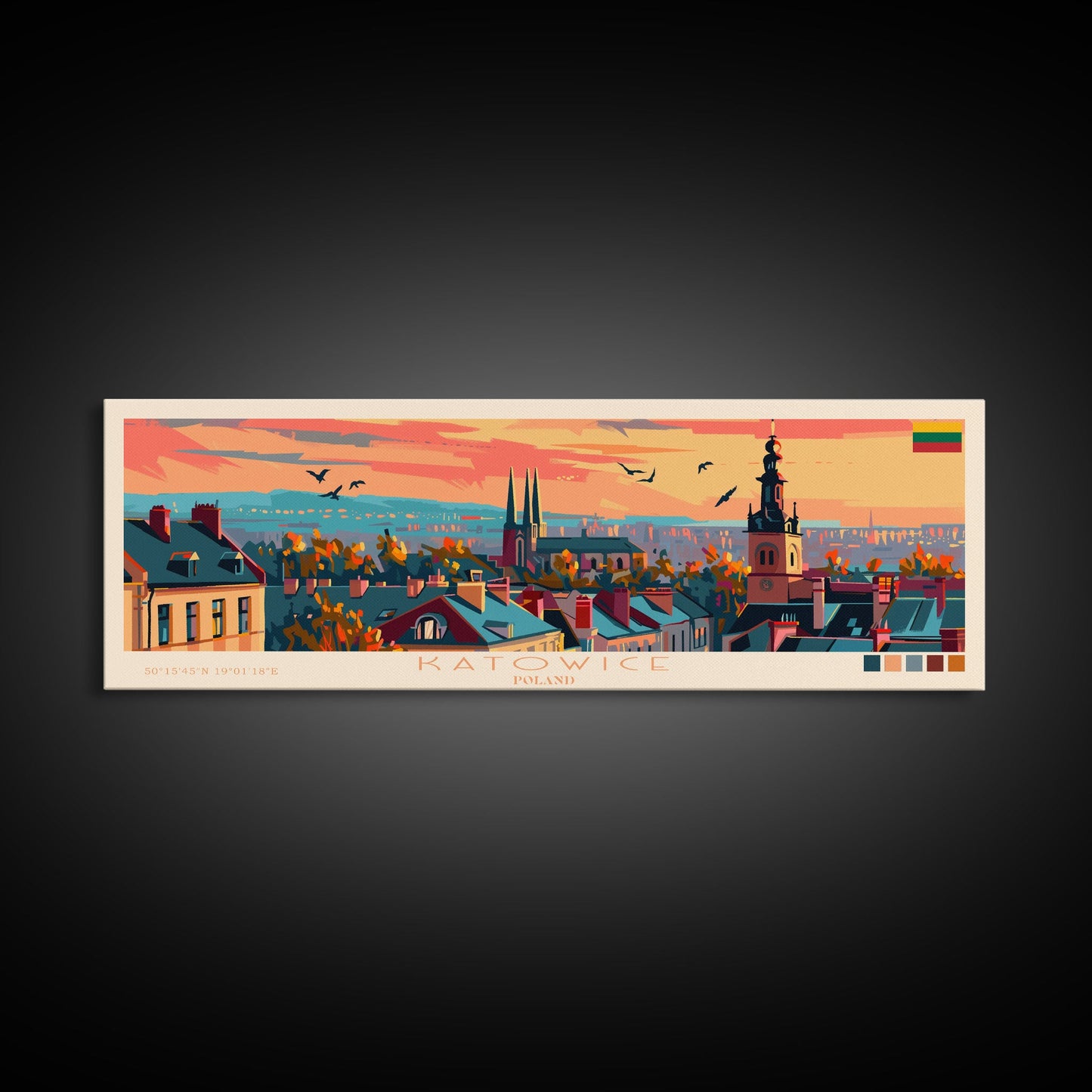 Katowice Poland Wall Art, Panoramic Travel Poster, Panoramic Framed Canvas Print, City Wall Art, Wall Hanging Home Decor, Travel Art