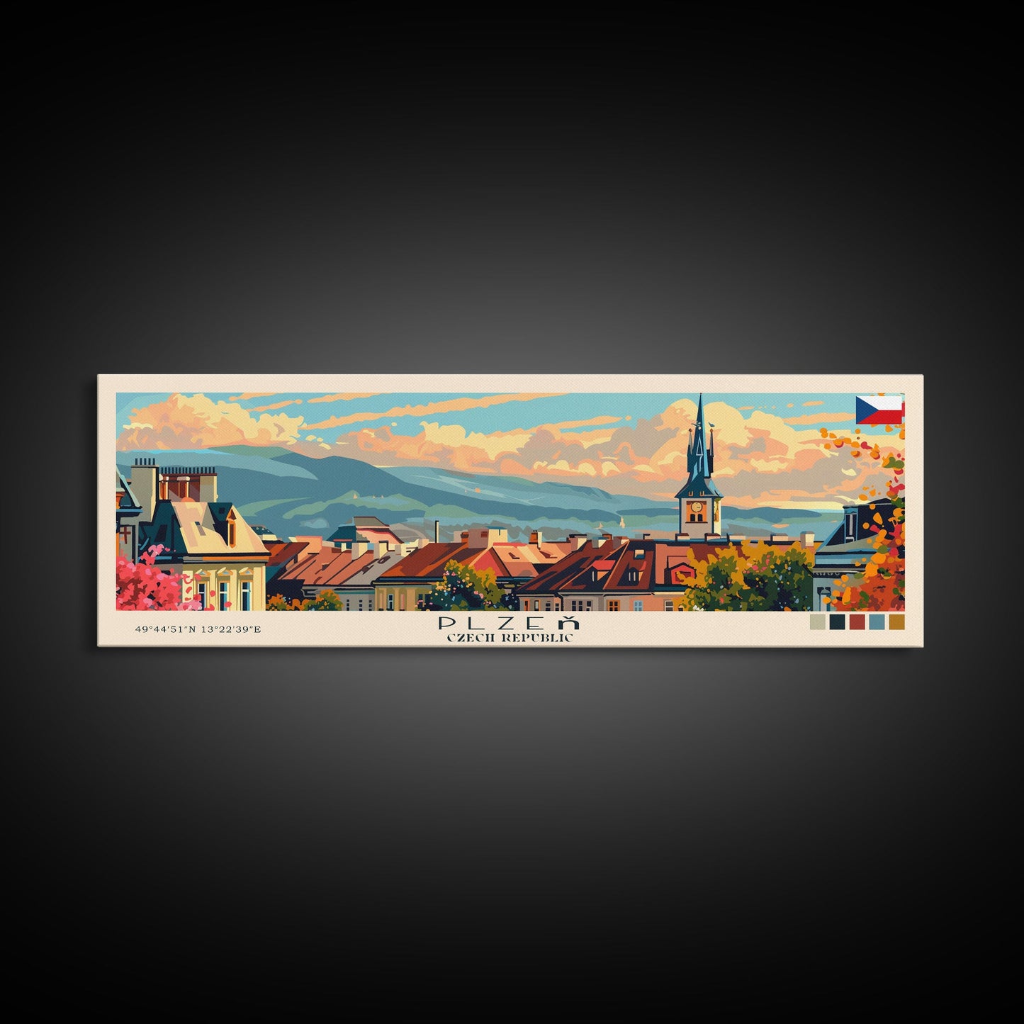 Plzen Czech Republic Wall Art, Panoramic Travel Poster, Panoramic Framed Canvas Print, City Wall Art, Wall Hanging Home Decor, Travel Art