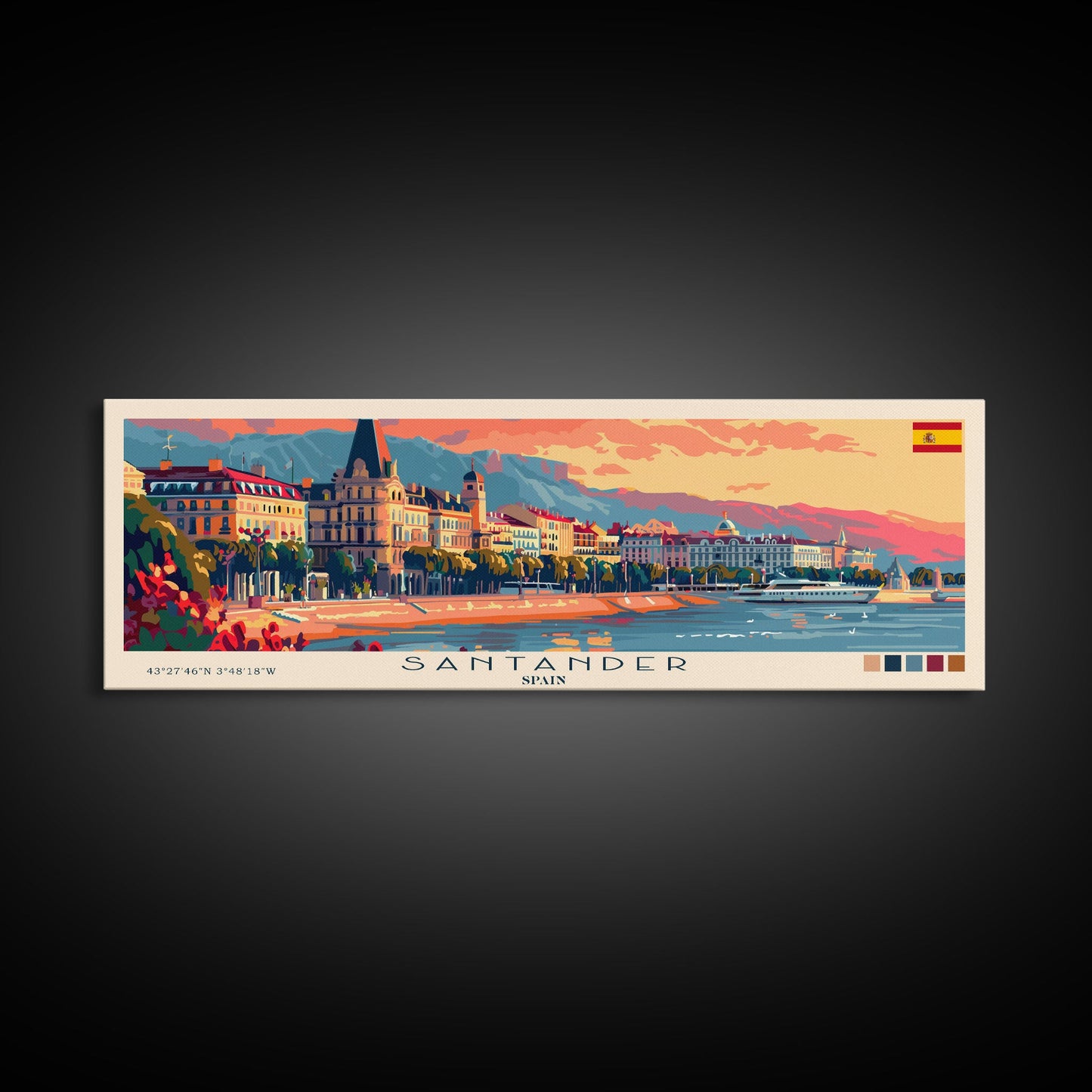 Santander Spain Travel Print Wall Art, Panoramic City Art, Travel Art, Wall Decor, Vacation Gift, Framed Canvas Print Or Metal Art