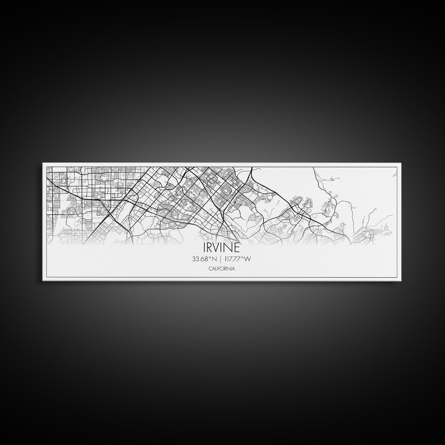 Panoramic Irvine City Map, California Art, Map Print, Minimalist Wall Art, Canvas Art, Housewarming Gift, Street Map Art, Closing Gift