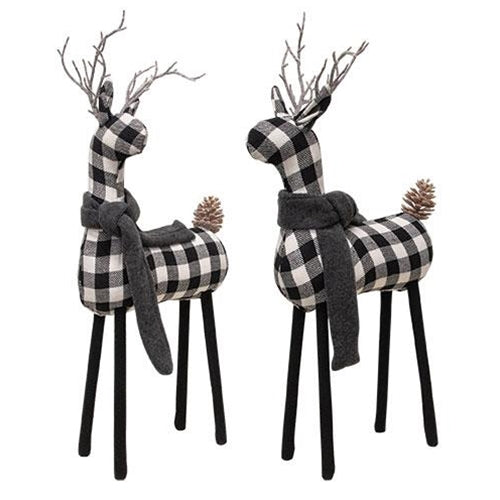 +Black & White Plaid Deer 20" H