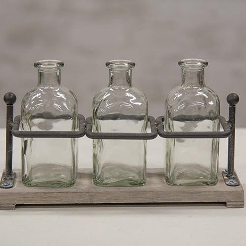Wood & Iron Bottle Holder With 3 Bottles (Pack of 2)