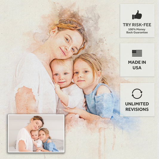 Gift For Mom Watercolor Portrait Custom Wall Art