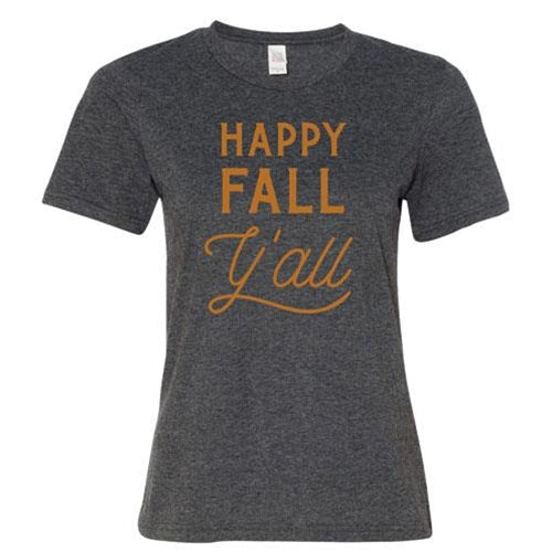 Happy Fall Y'all T-Shirt Heather Dark Gray Large