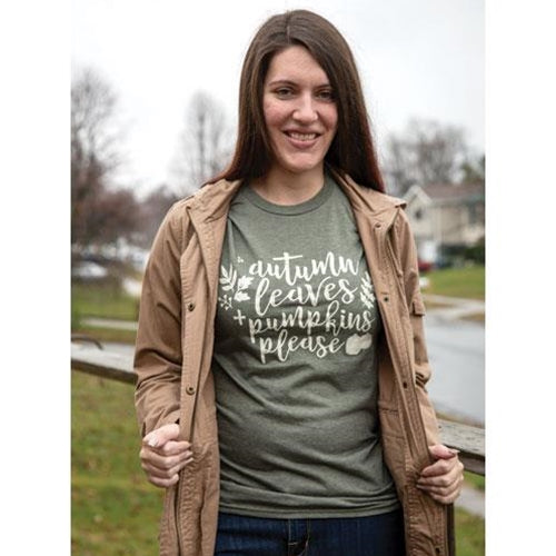 Autumn Leaves + Pumpkins Please T-Shirt Medium