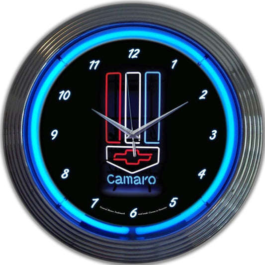 GM Camaro Red, White and Blue Neon Clock