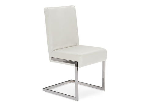 Baxton Studio Toulan Modern and Contemporary White Faux Leather Upholstered Stainless Steel Dining Chair (Set of 2)