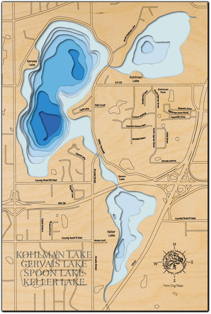 Kohlman, Gervais, Spoon, and Keller Lakes in Ramsey County, Minnesota